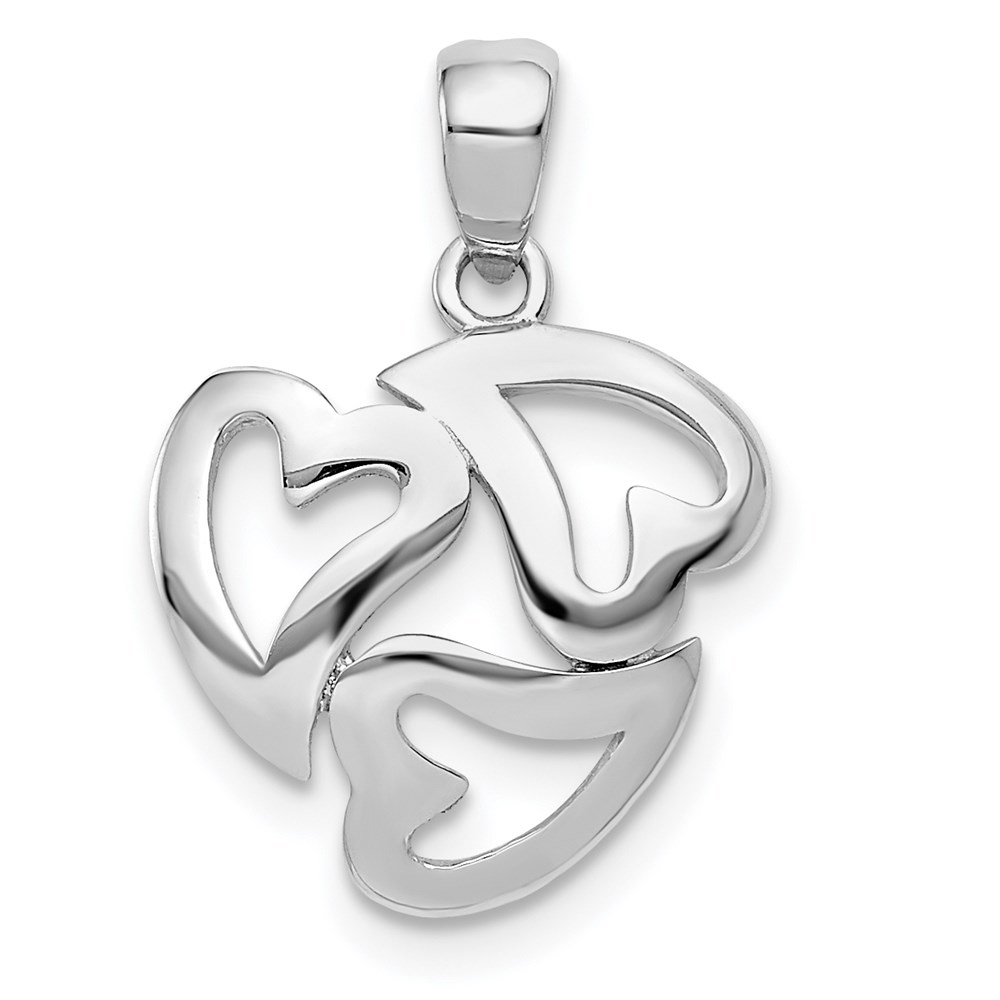 14k White Gold Three Hearts in a Circle Pendant, 13mm