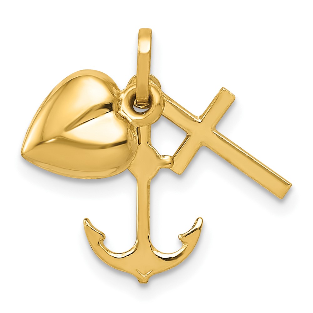 14k Yellow Gold Faith, Hope and Charity Triple Charm or Pendant, 7-8mm