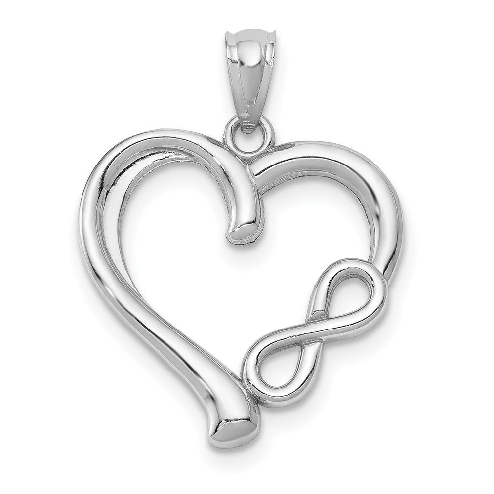 14k White Gold Infinity Heart Pendant, 18mm