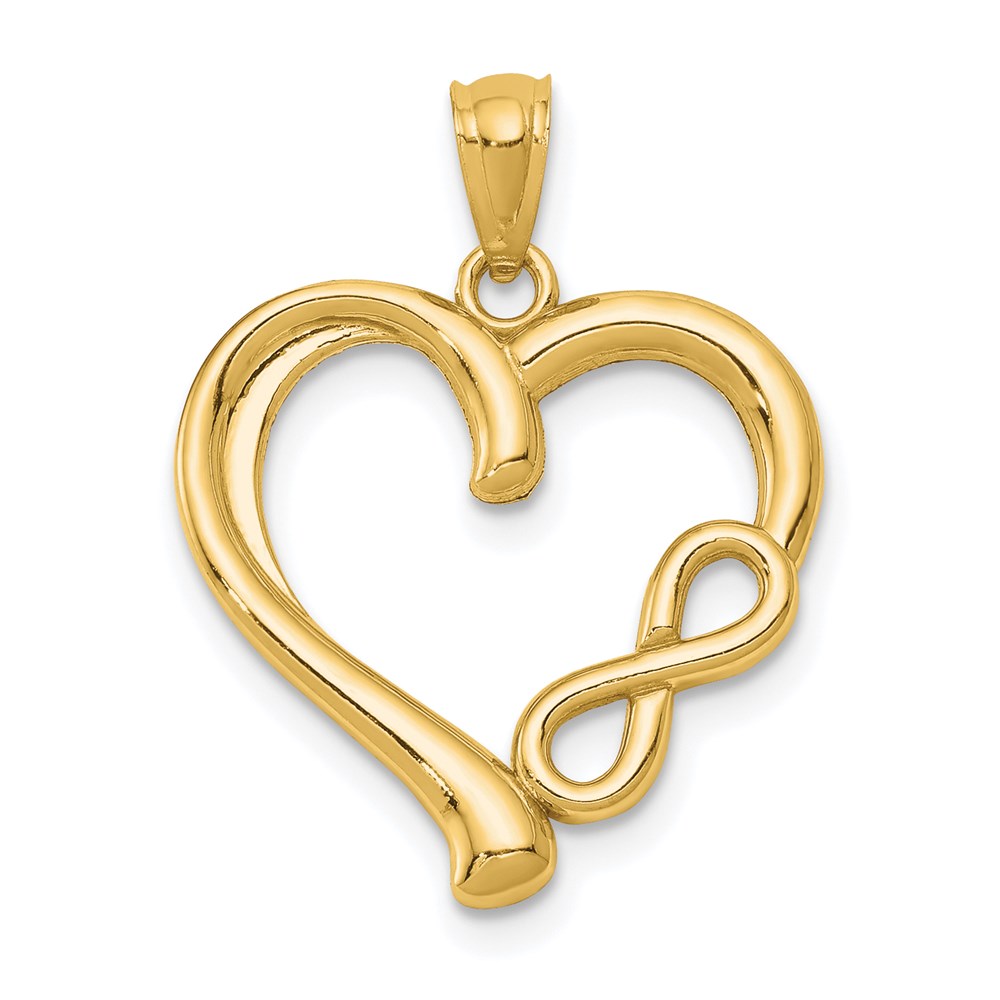 14k Yellow Gold Infinity Heart Pendant, 19mm