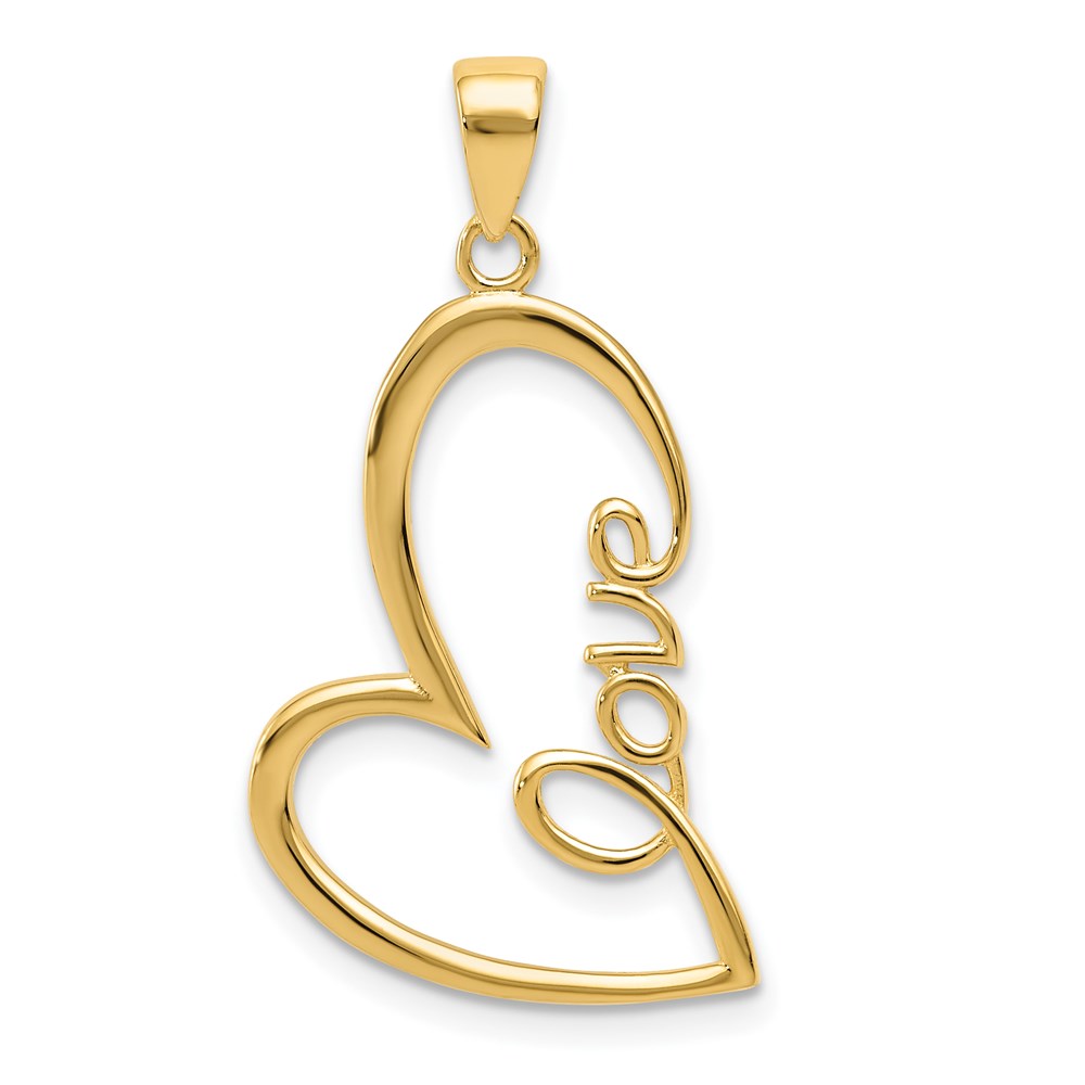 14k Yellow Gold Love Heart Pendant, 15mm