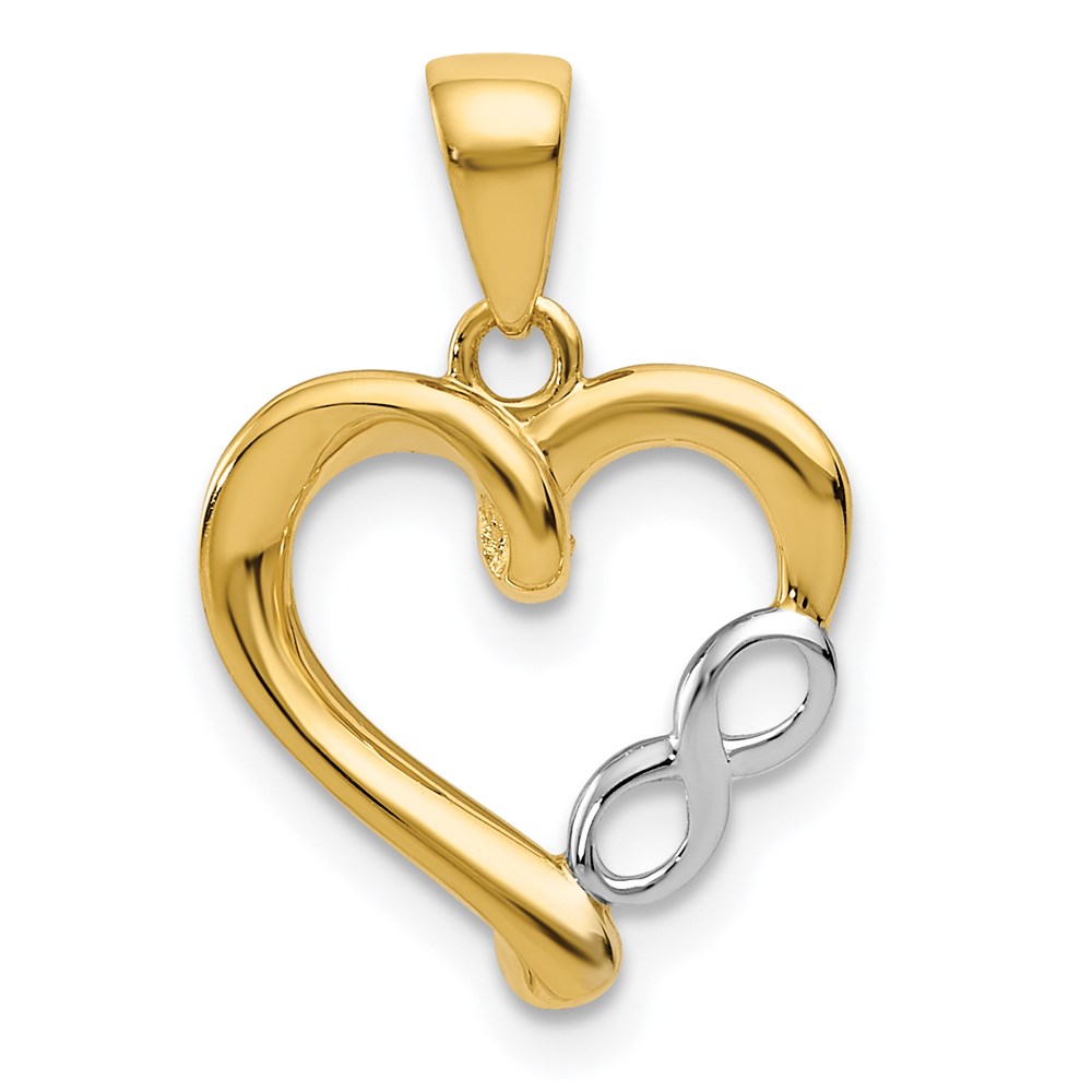 14k Yellow Gold and White Rhodium Infinity Heart Pendant, 13mm