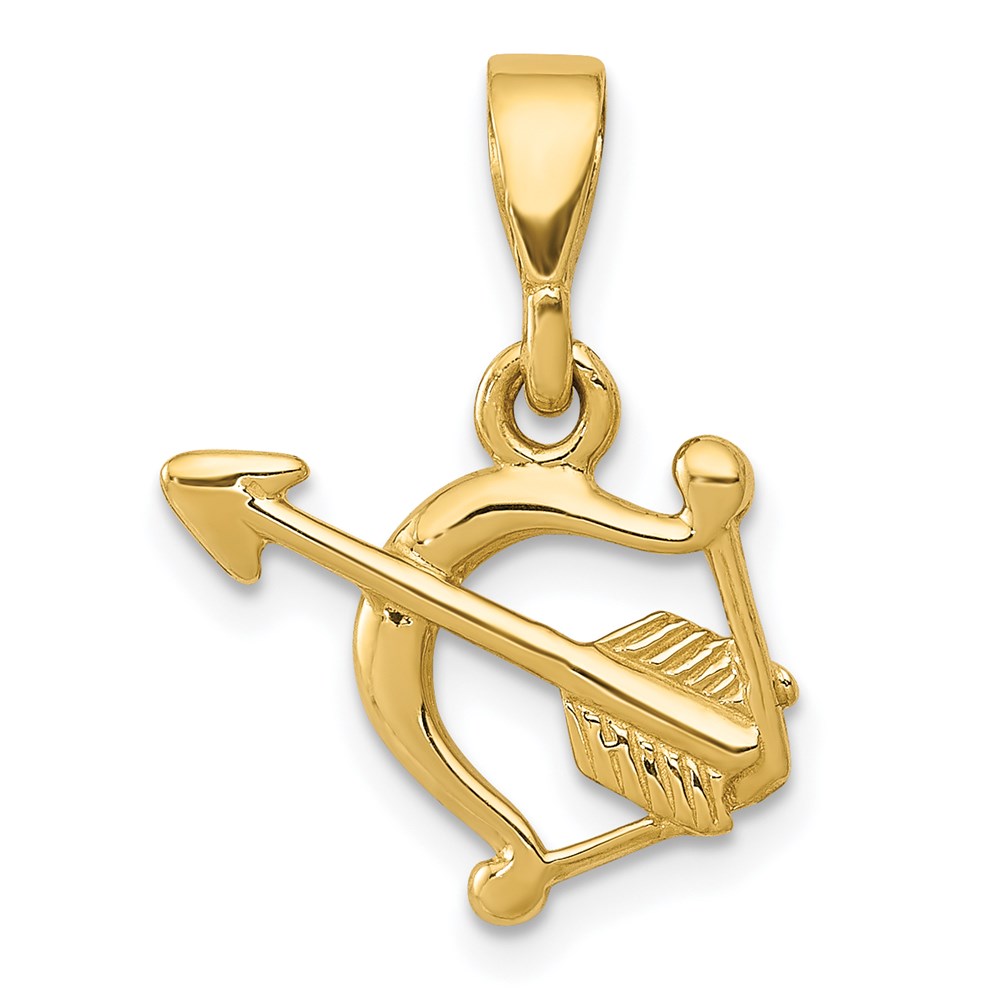 14k Yellow Gold Bow and Arrow Pendant, 13mm