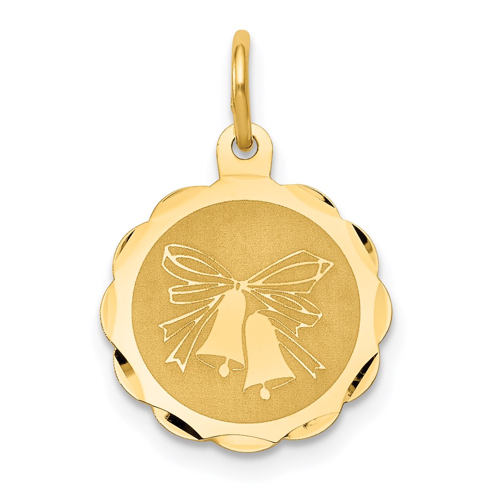 14k Yellow Gold Wedding Bells Charm or Pendant, 14mm