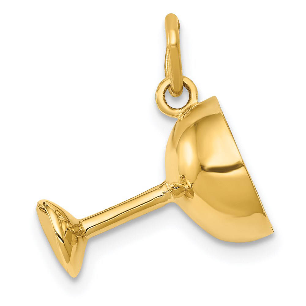 14k Yellow Gold Champagne Glass Charm or Pendant, 14mm