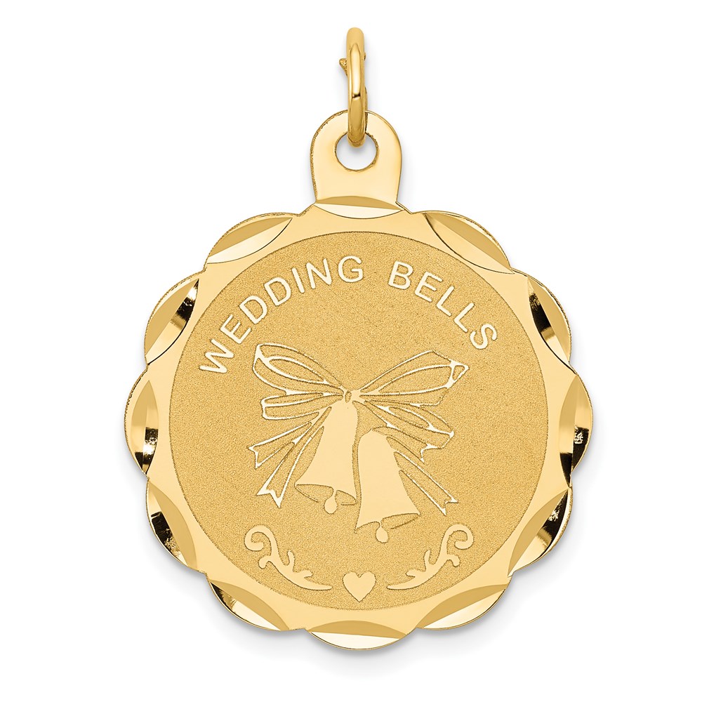 14k Yellow Gold Wedding Bells Charm or Pendant, 24mm