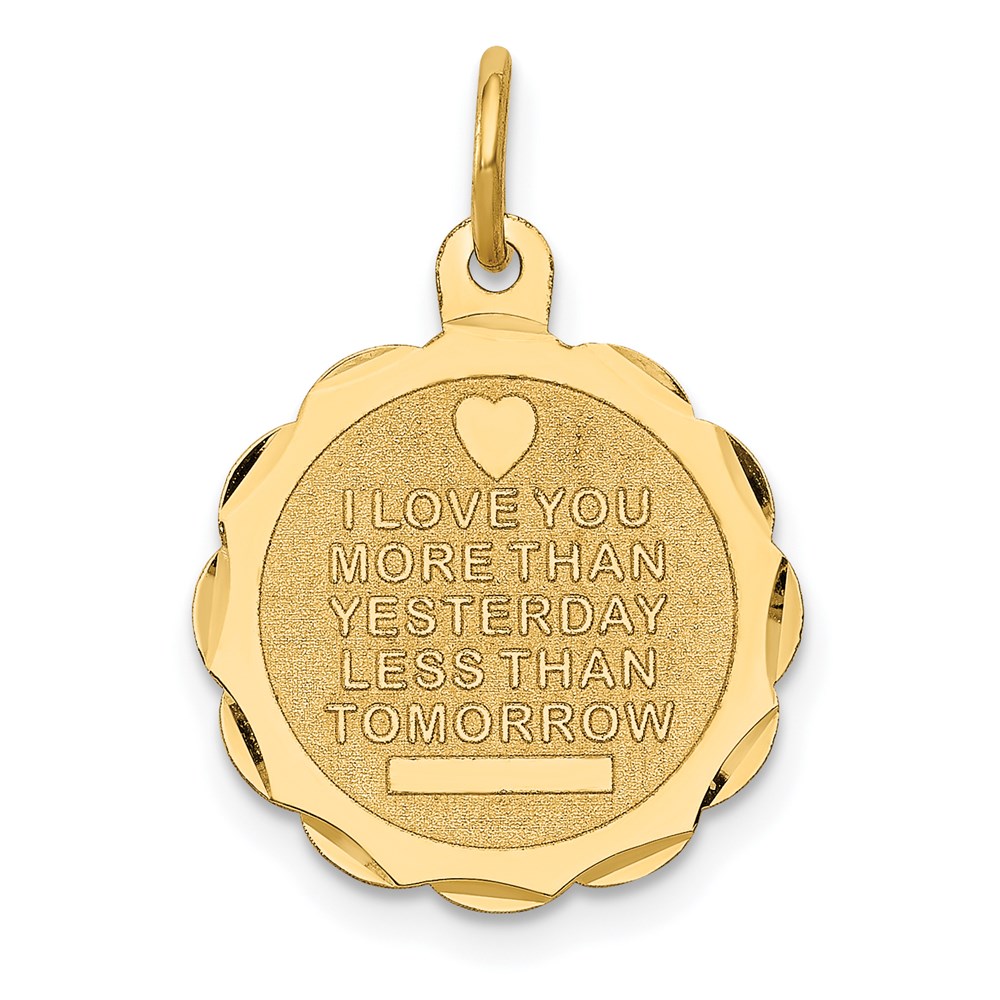 14k Yellow Gold I Love You More Charm or Pendant, 16mm