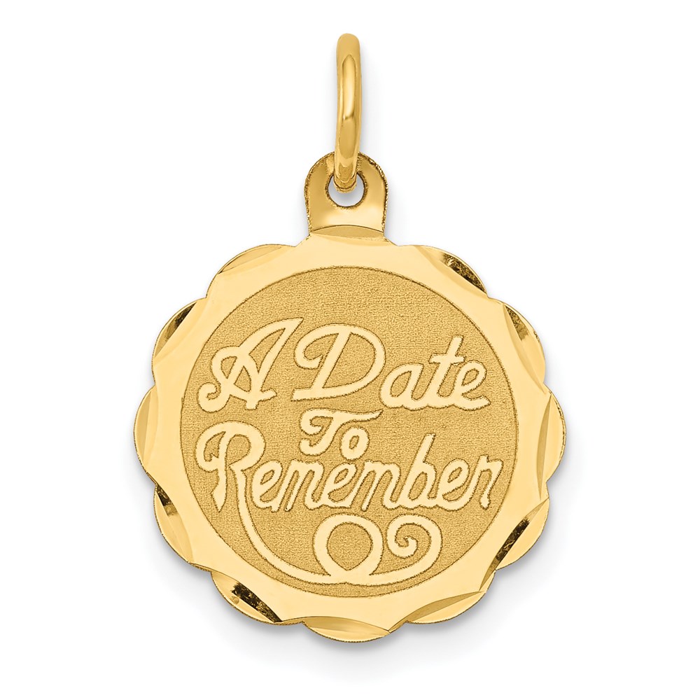 14k Yellow Gold A Date To Remember Disc Charm or Pendant, 15mm