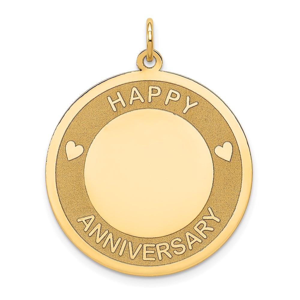 14k Yellow Gold Happy Anniversary Disc Pendant, 25mm
