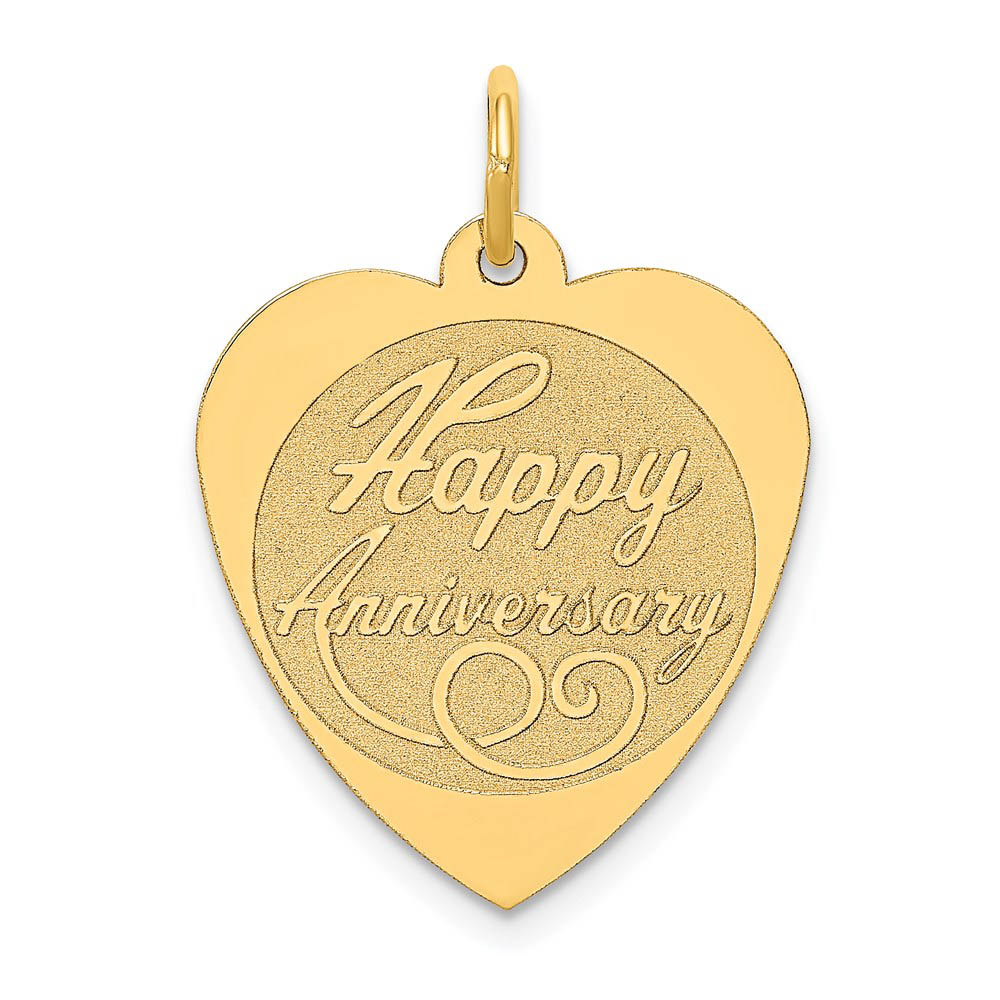 14k Yellow Gold Script Happy Anniversary Heart Charm or Pendant, 18mm