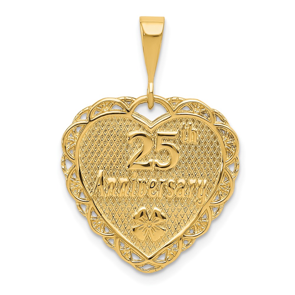 14k Yellow Gold 25th Anniversary Scalloped Heart Pendant, 20mm