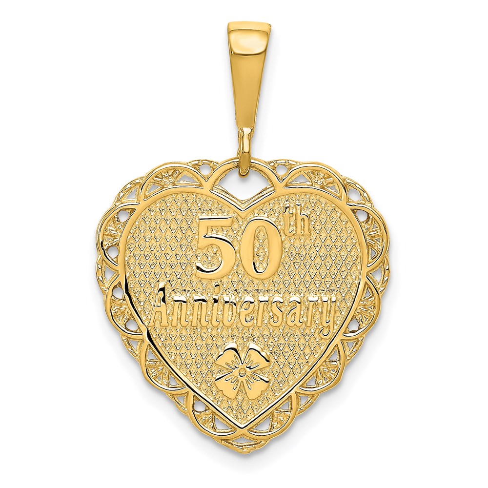 14k Yellow Gold 50th Anniversary Scalloped Heart Pendant, 20mm