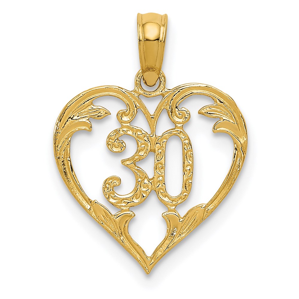 14k Yellow Gold 30 Heart Scroll Design Pendant, 14mm