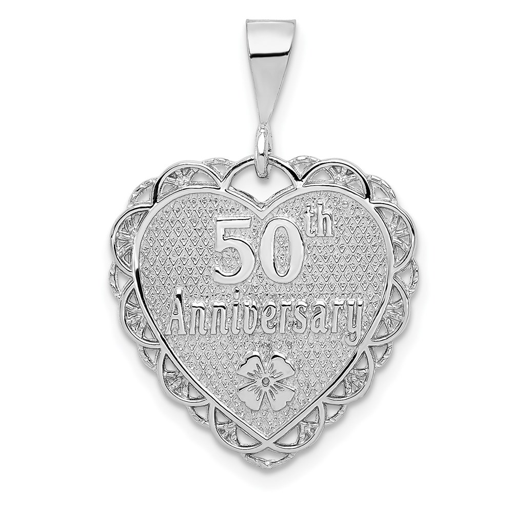 14k White Gold 50th Anniversary Heart Pendant, 20mm