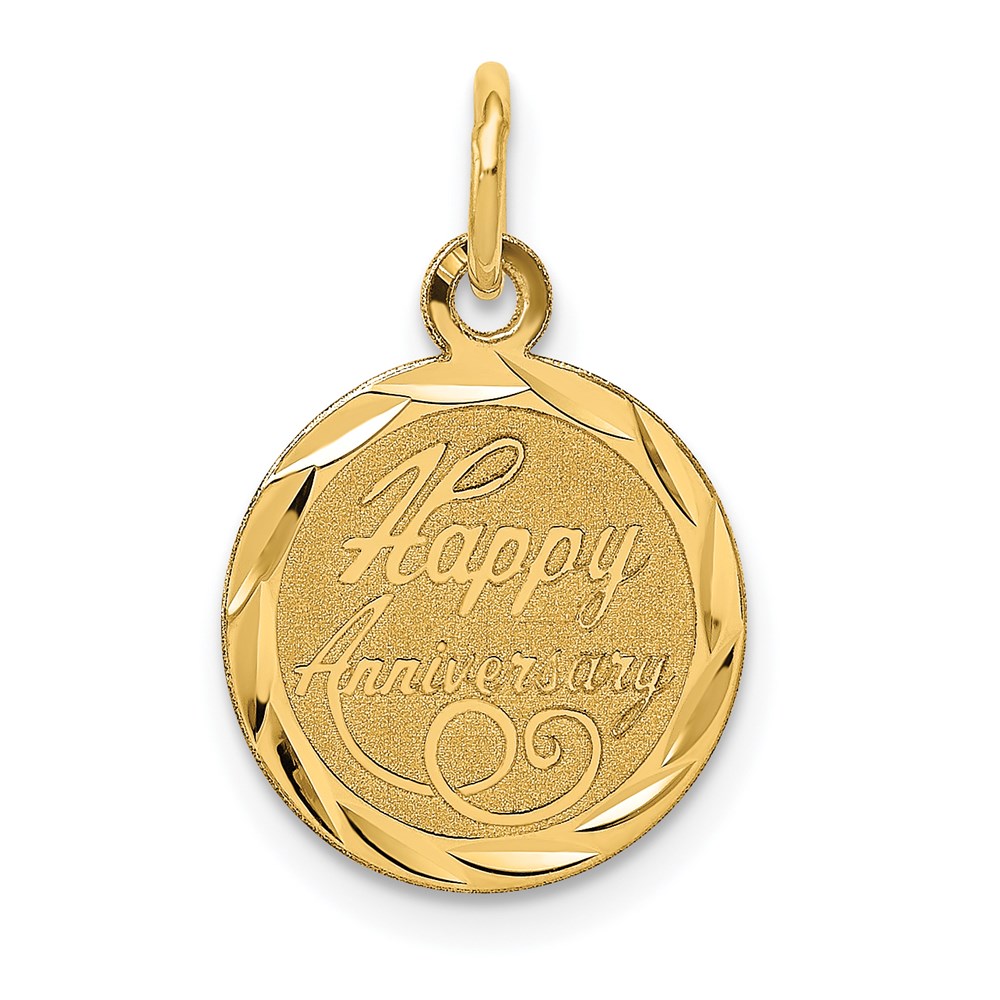 14k Yellow Gold Happy Anniversary Circle Charm or Pendant, 13mm