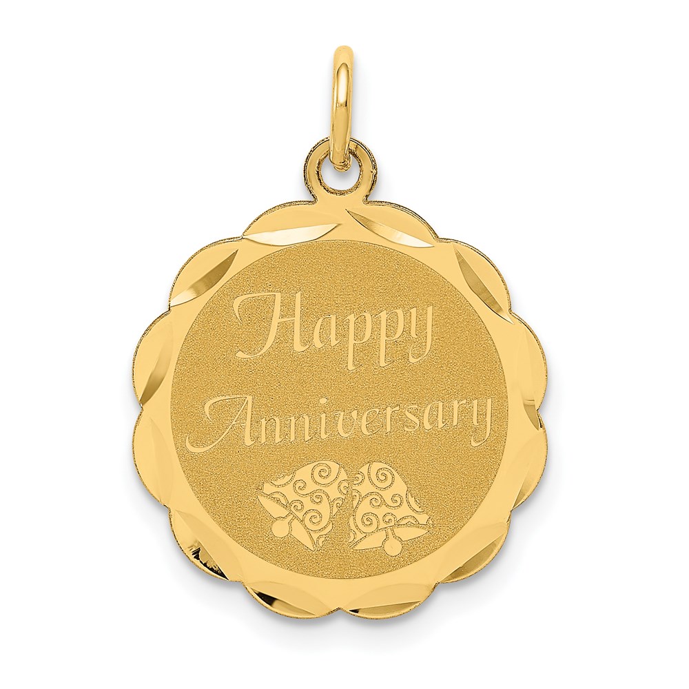 14k Yellow Gold Happy Anniversary Circle w Bells Charm or Pendant 17mm
