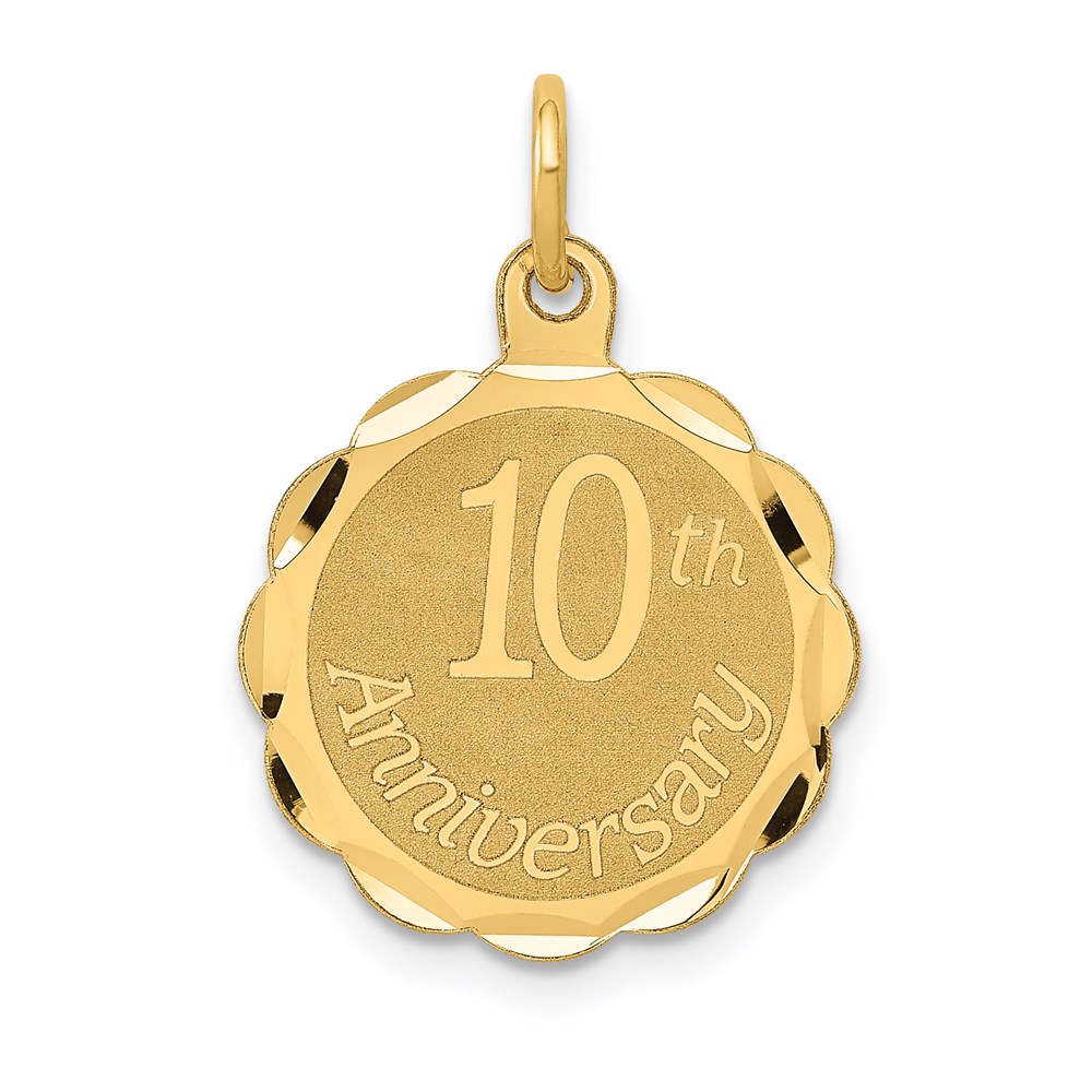 14k Yellow Gold 10th Anniversary Circle Charm or Pendant, 15mm