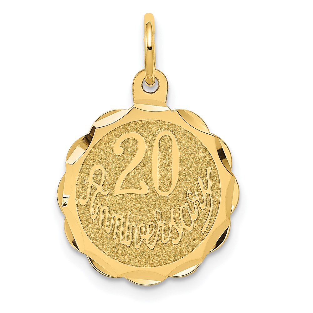 14k Yellow Gold 20th Anniversary Circle Charm or Pendant, 15mm