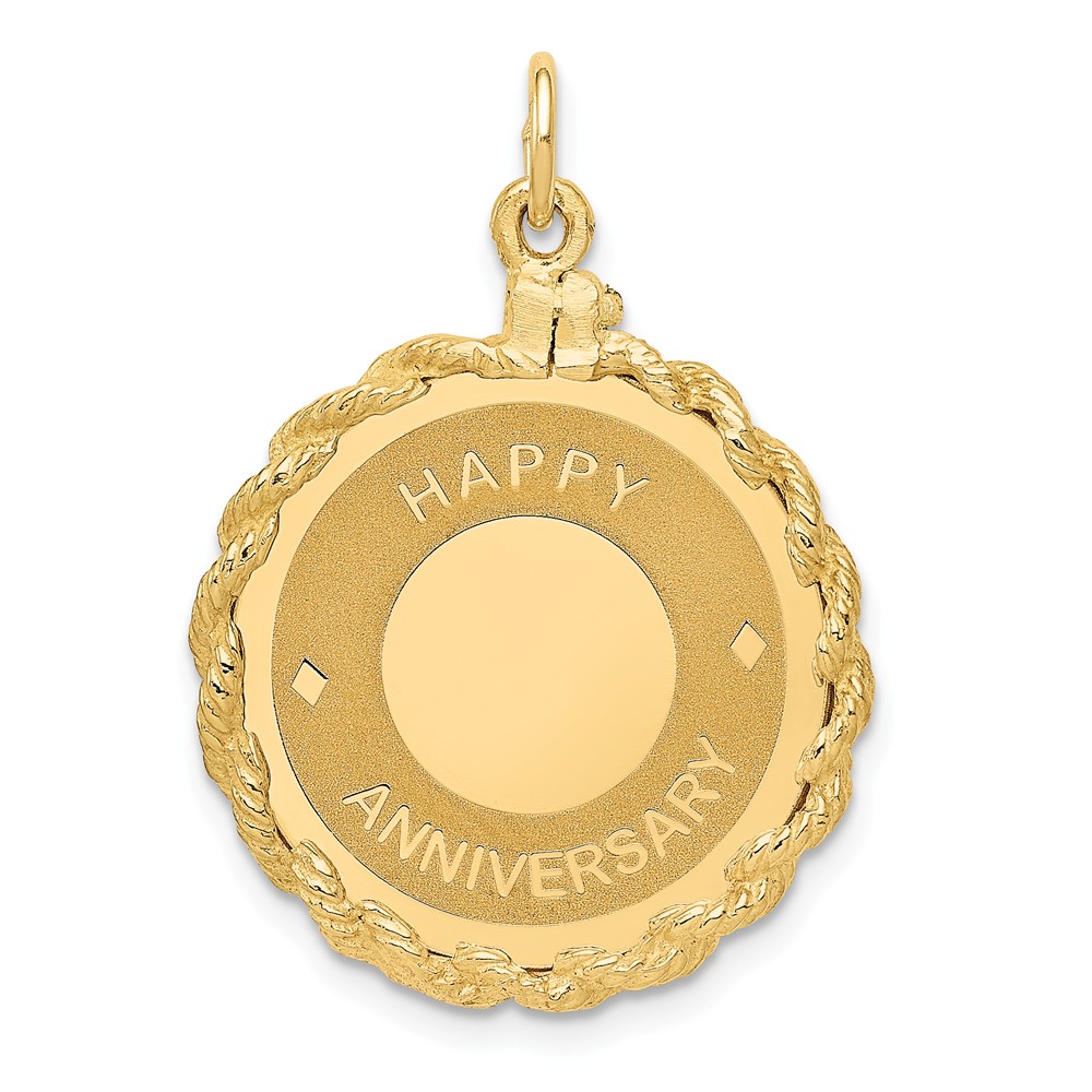 14k Yellow Gold Happy Anniversary Rope Circle Charm or Pendant, 22mm