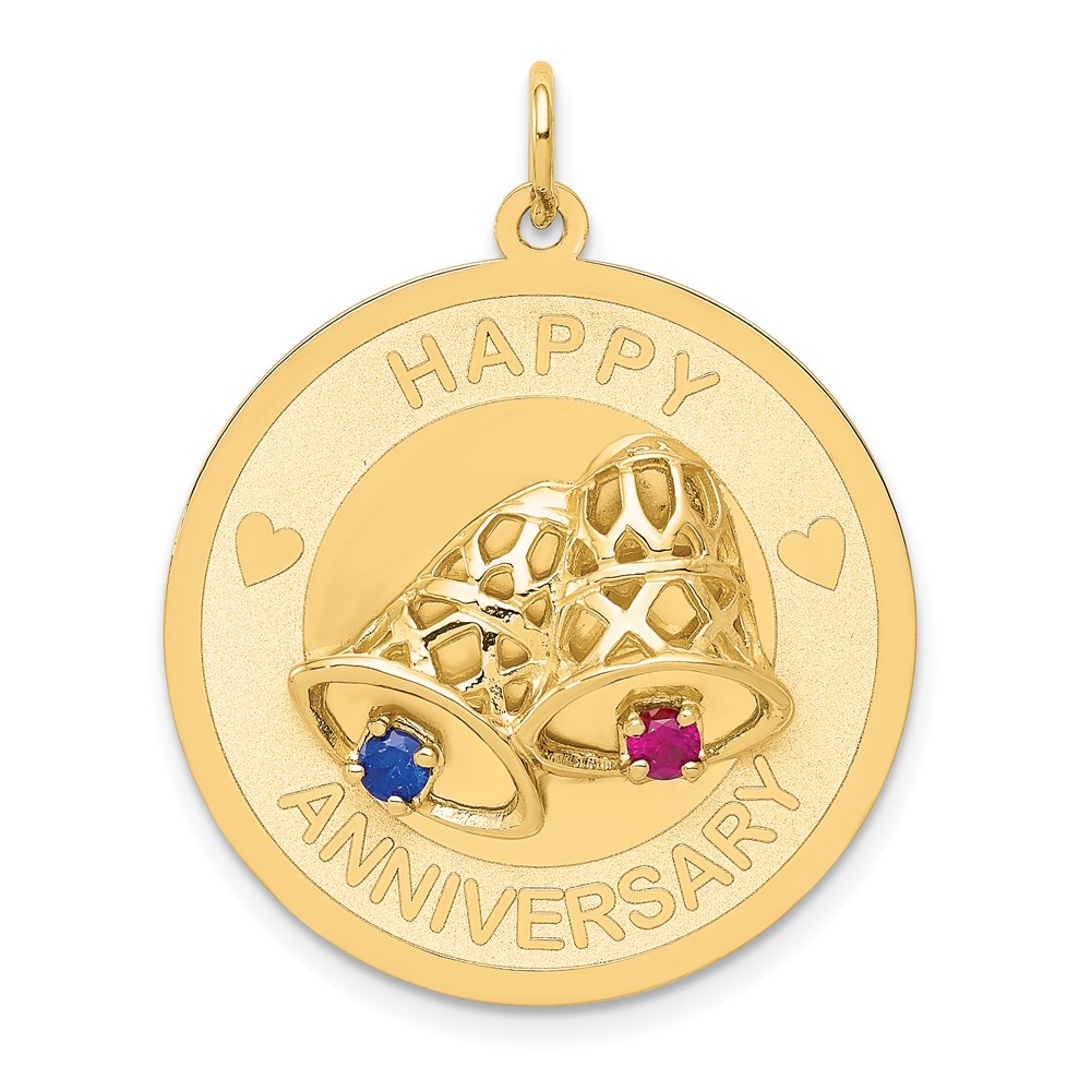 14k Yellow Gold Happy Anniversary Bells and CZ Pendant, 25mm