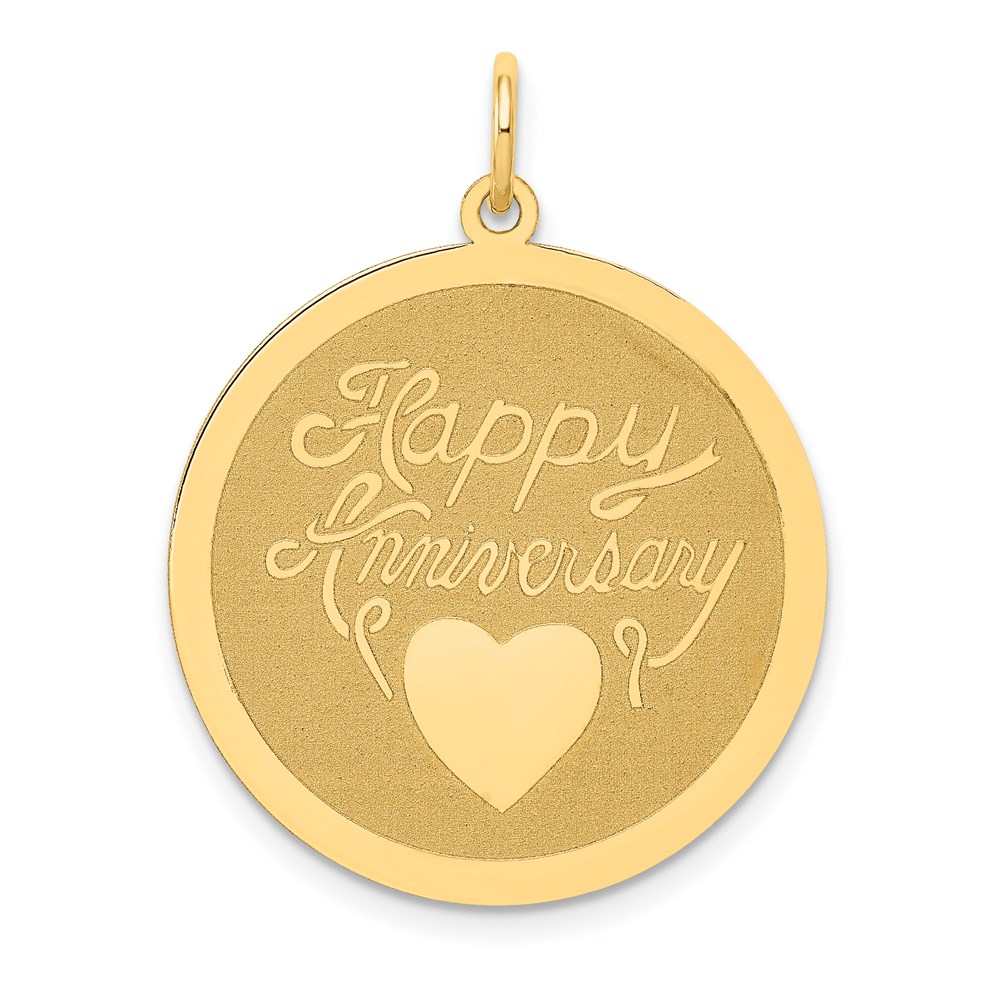 14k Yellow Gold Happy Anniversary Circle Heart Pendant, 24mm