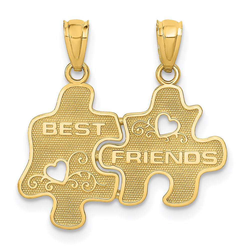 14k Yellow Gold Best Friends Puzzle Pieces Set of 2 Pendants, 18mm