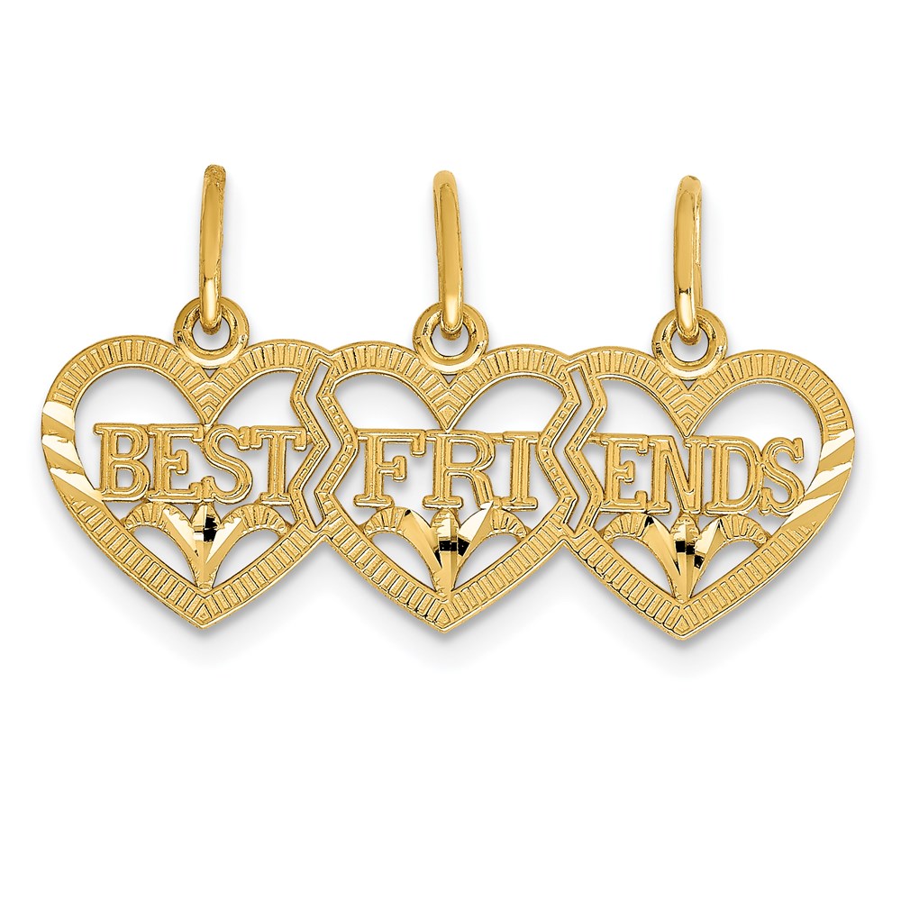 14k Yellow Gold Triple Hearts Best Friends 3 Charm or Pendants, 26mm