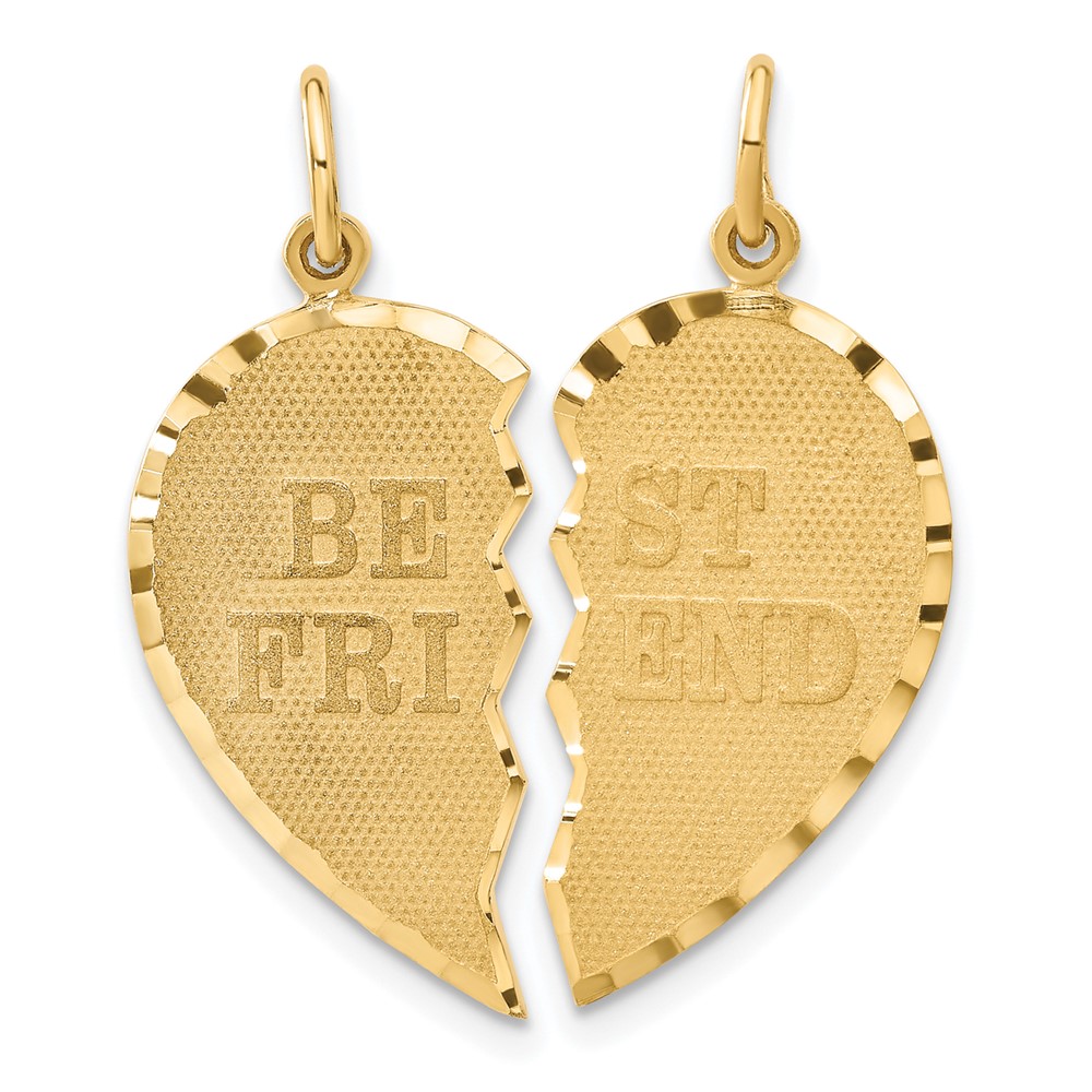 14k Yellow Gold Best Friend Heart Set of 2 Charm or Pendants, 22mm