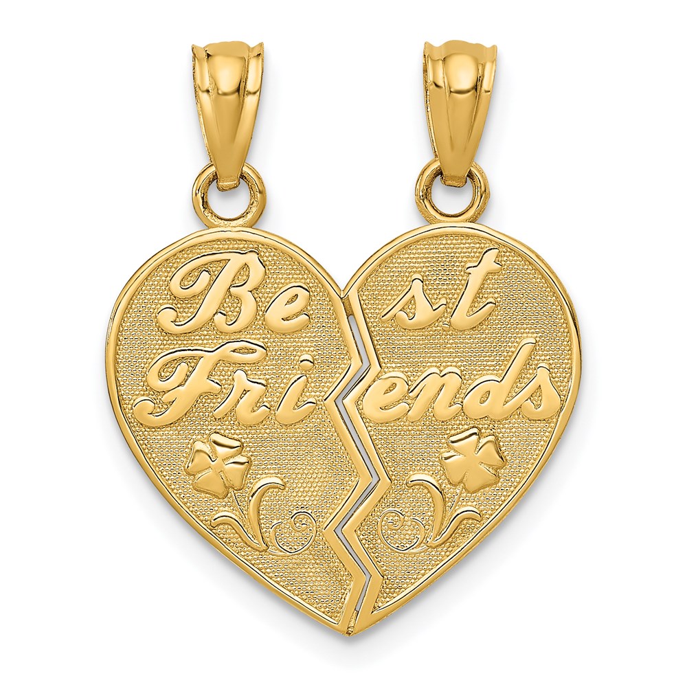 14k Yellow Gold Best Friends Heart and Flowers Set of 2 Pendants, 18mm