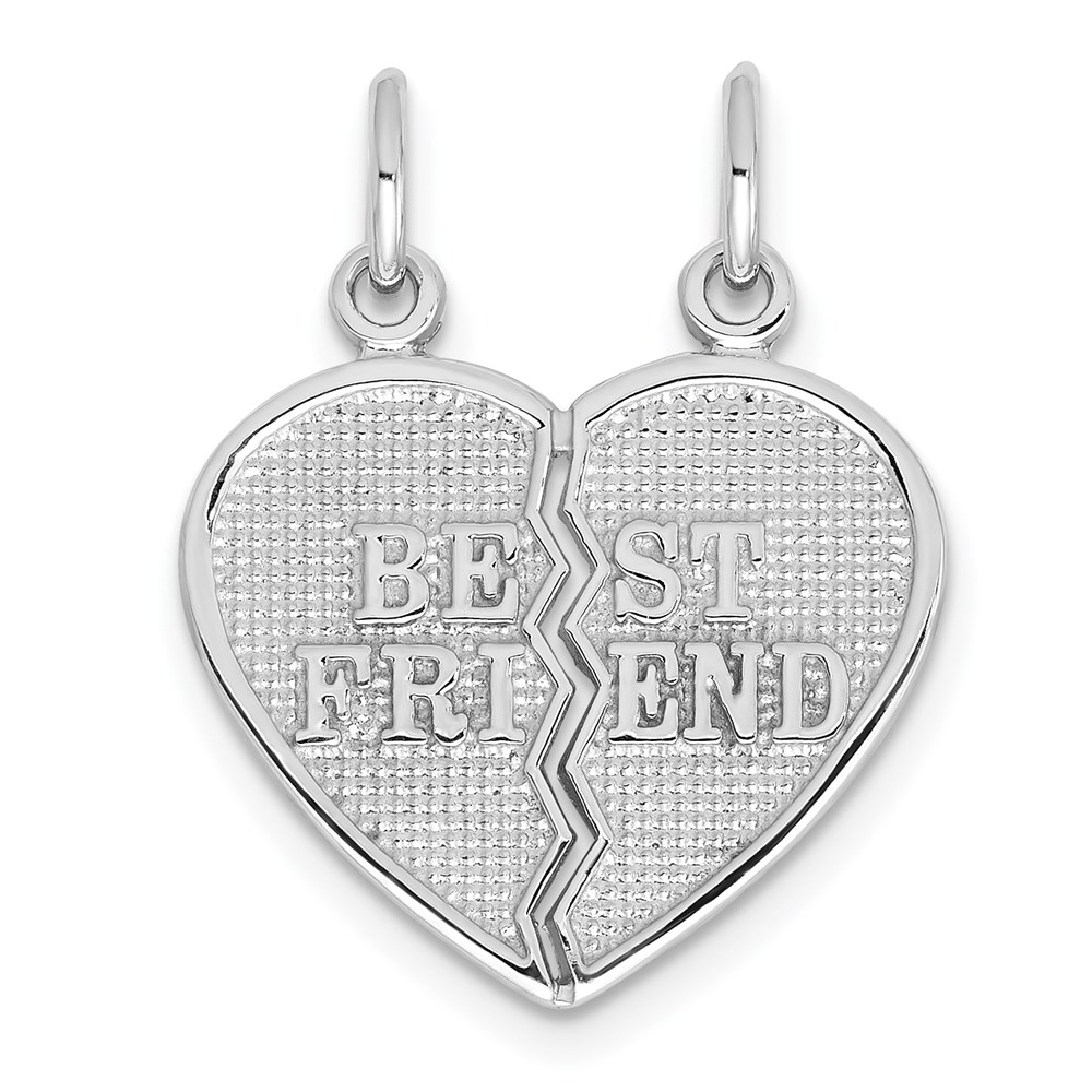 14k White Gold Best Friend Heart Set of 2 Charm or Pendants, 17mm