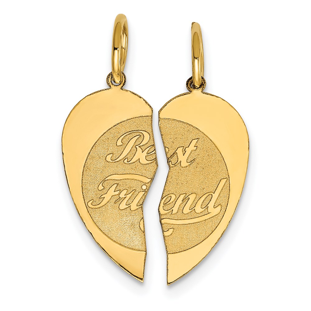 14k Yellow Gold Best Friend Heart Set of 2 Charm or Pendants, 15mm