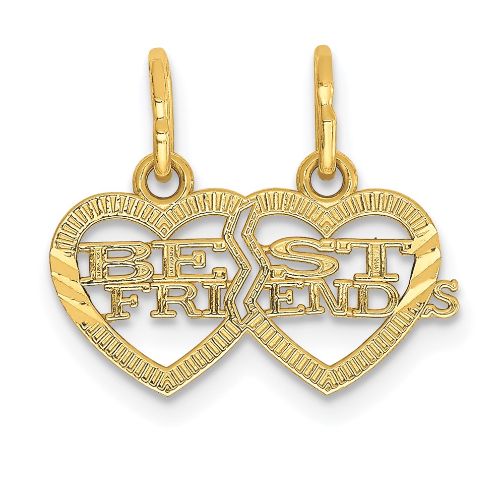 14k Yellow Gold Double Heart Best Friends 2 Charm or Pendants, 16mm