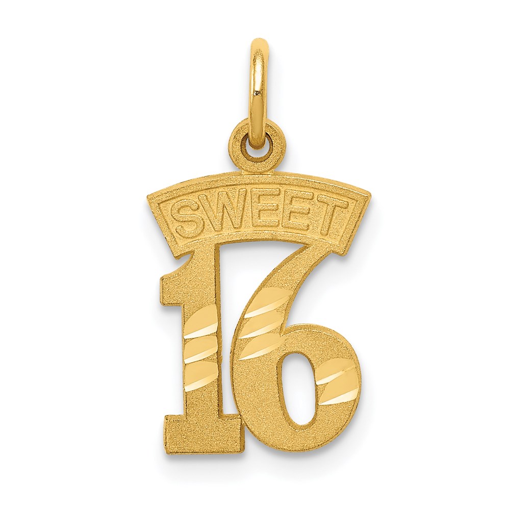 14k Yellow Gold Sweet 16 Charm or Pendant, 10mm