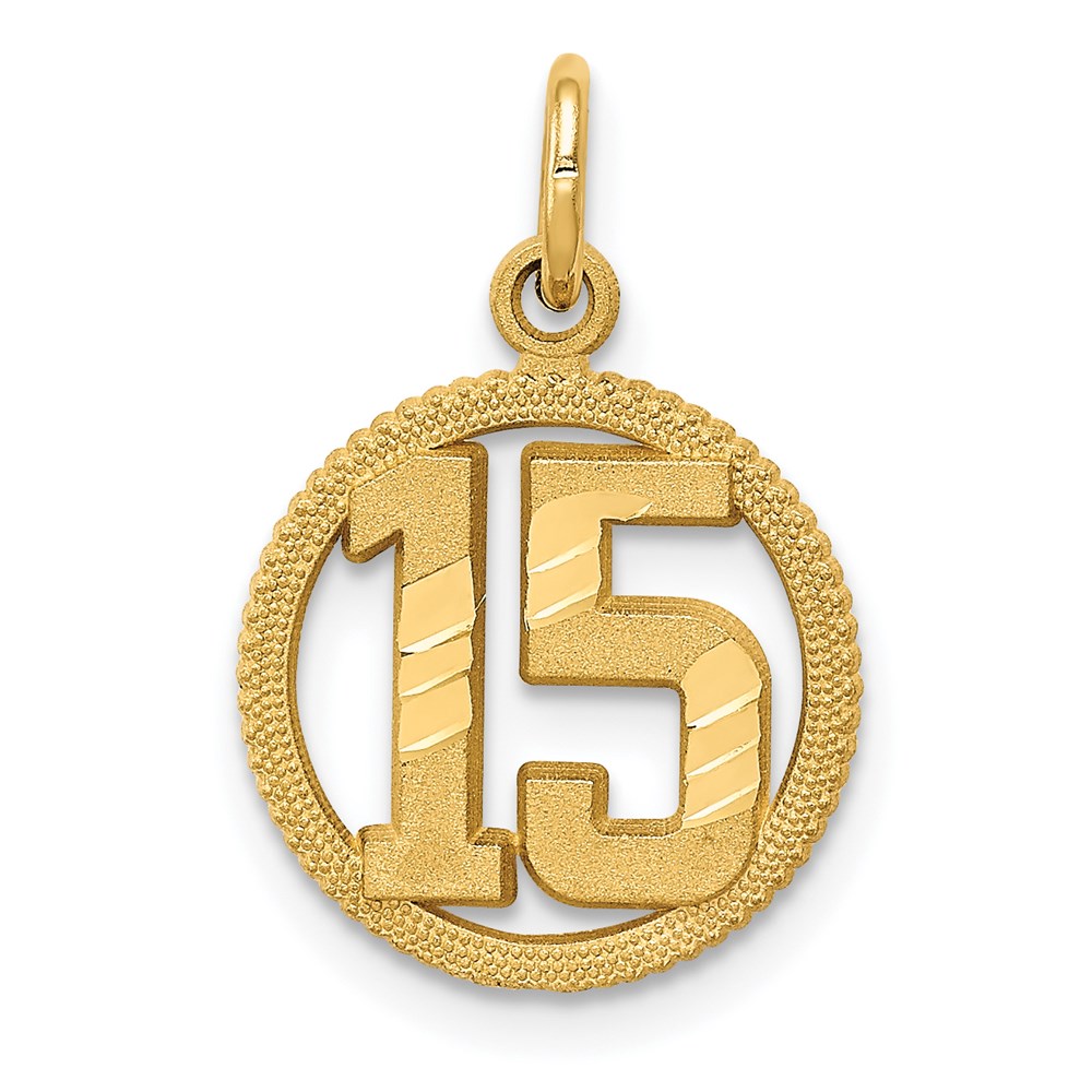 14k Yellow Gold 15 Circle Charm or Pendant, 12mm