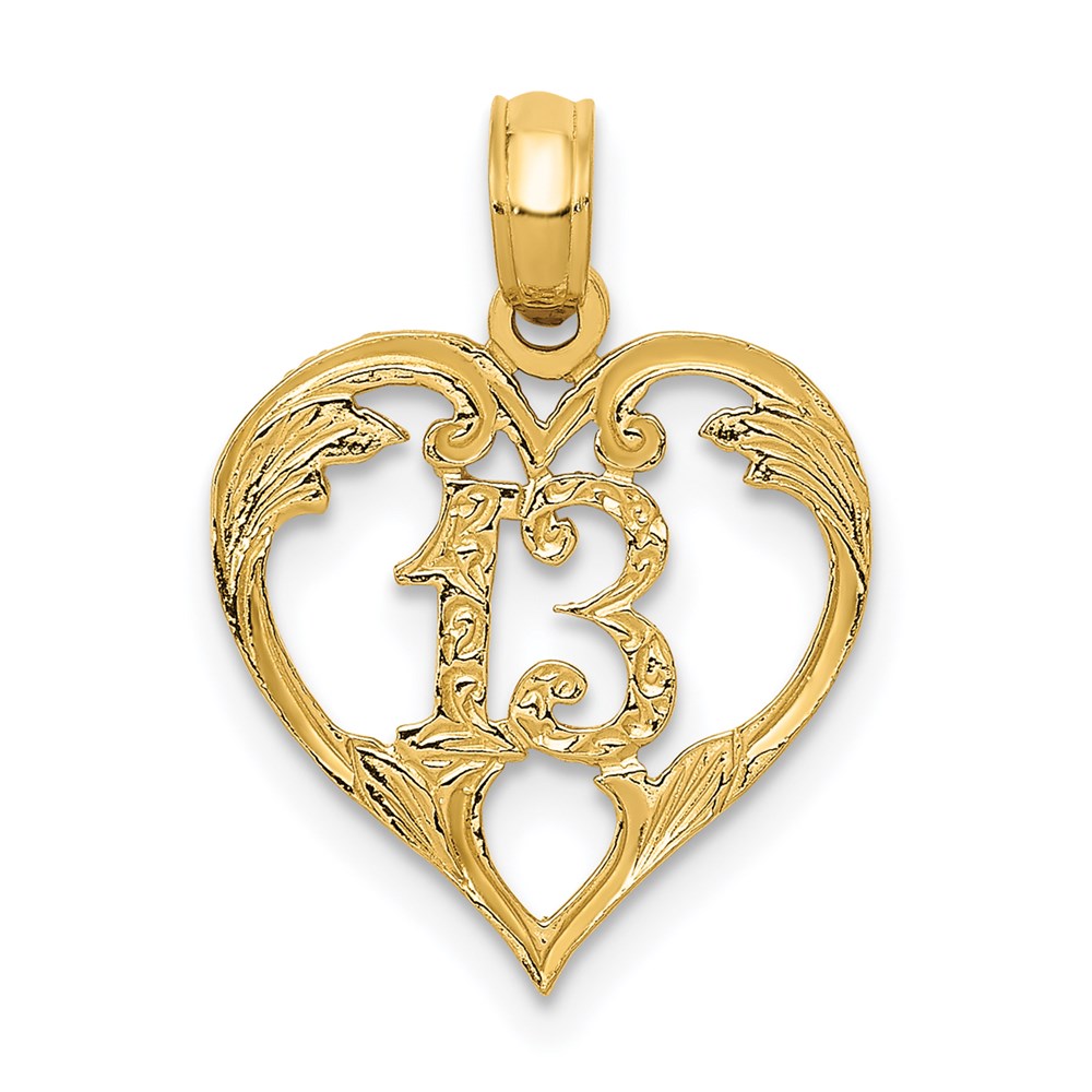 14k Yellow Gold 13 In Heart Cut Out Pendant, 13mm