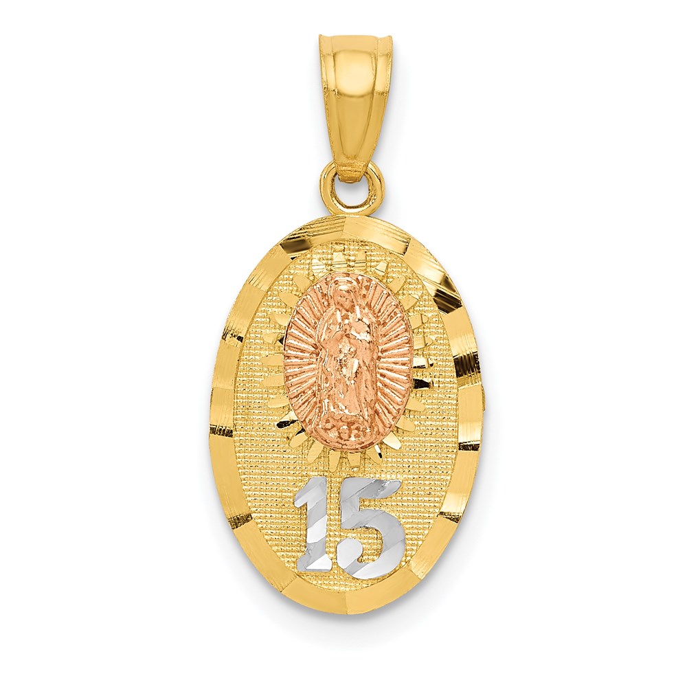 14k Two Tone Gold and White Rhodium Lady Of Guadalupe 15 Pendant, 11mm