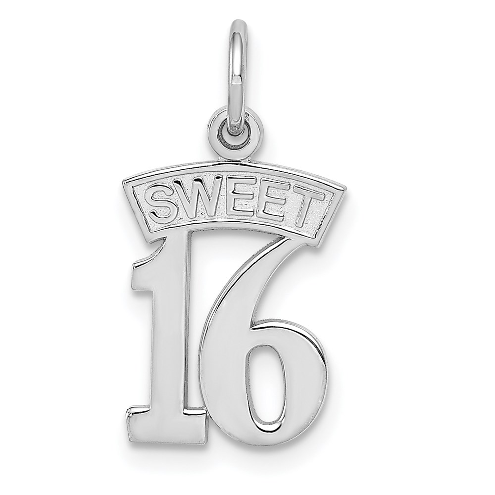 14k White Gold Sweet 16 Charm or Pendant, 10mm