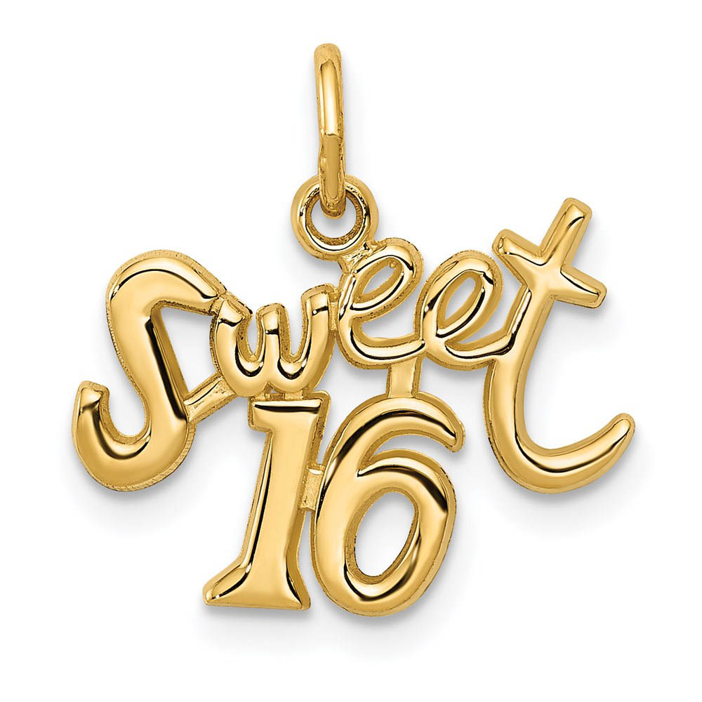14k Yellow Gold Sweet 16 Charm or Pendant, 17mm