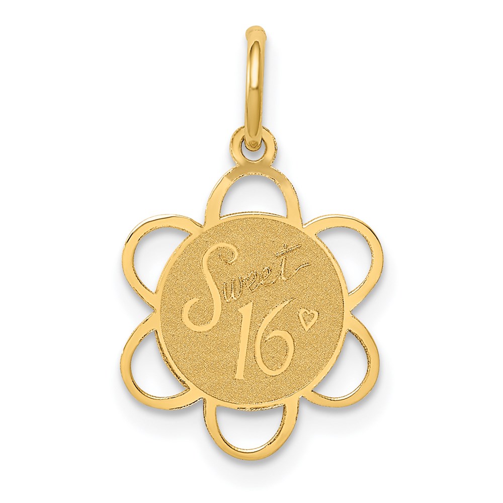 14k Yellow Gold Sweet 16 Scalloped Disc Charm or Pendant, 13mm