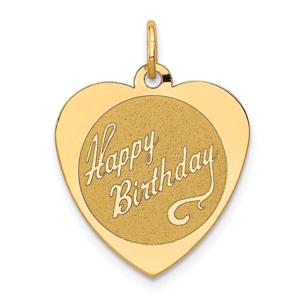 14k Yellow Gold Happy Birthday Heart Disc Charm or Pendant, 18mm