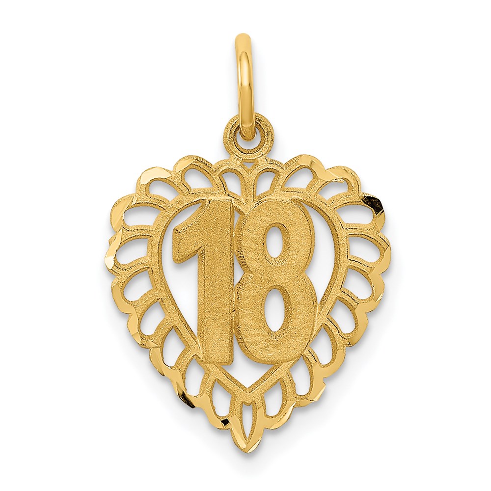 14k Yellow Gold 18 Fancy Heart Charm or Pendant, 15mm