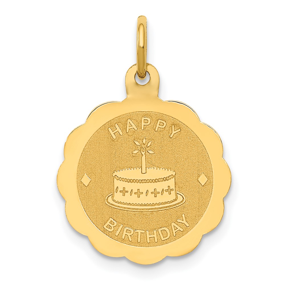 14k Yellow Gold Happy Birthday Charm or Pendant, 15mm