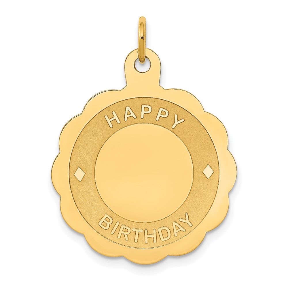 14k Yellow Gold Happy Birthday Disc Pendant, 22mm