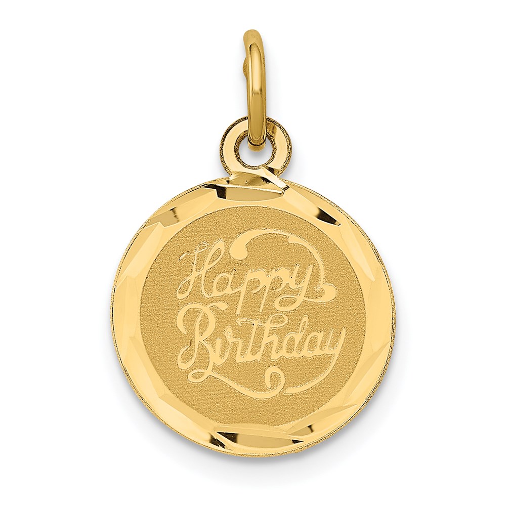 14k Yellow Gold Script Happy Birthday Disc Charm or Pendant, 13mm