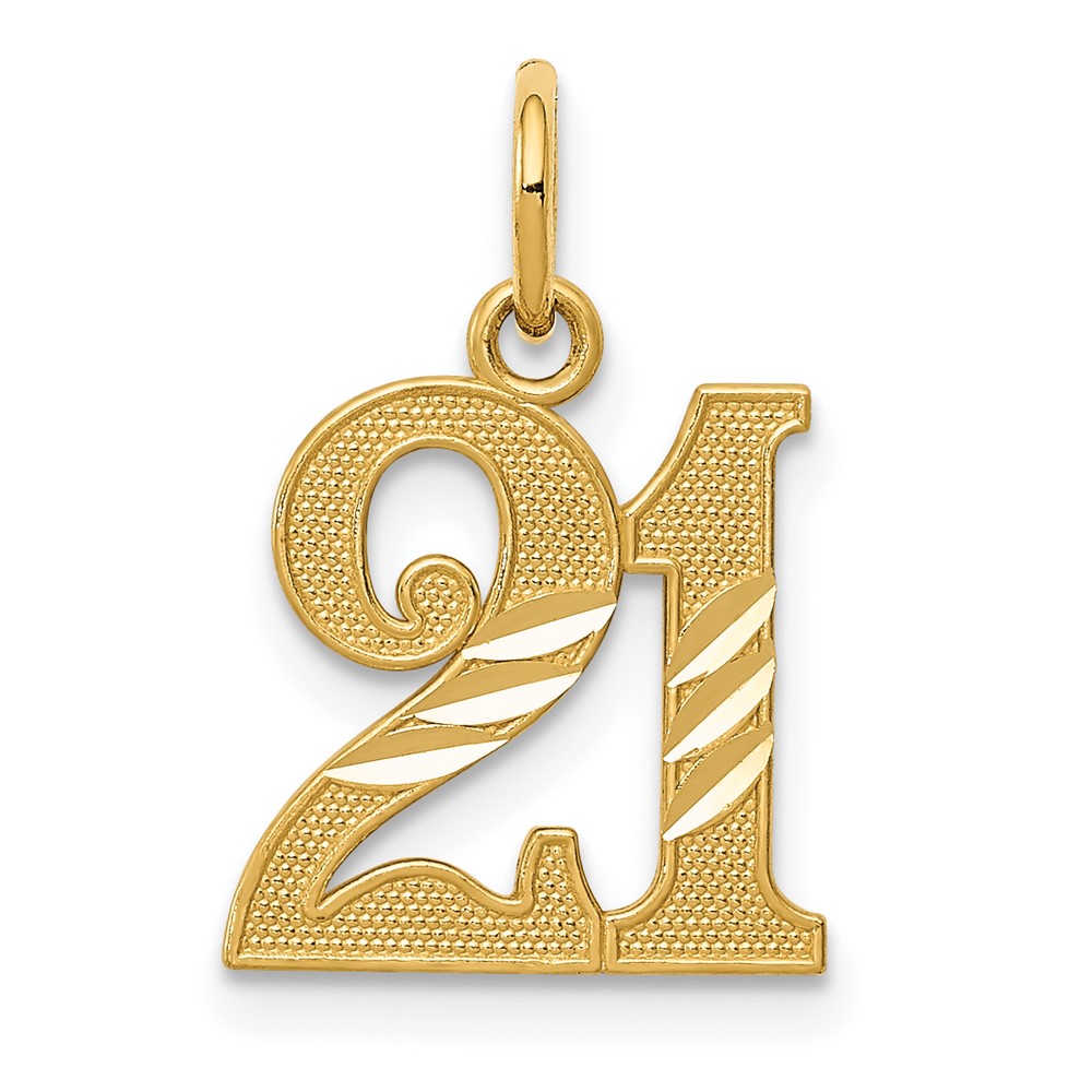 14k Yellow Gold Diamond Cut 21 Pendant, 12mm
