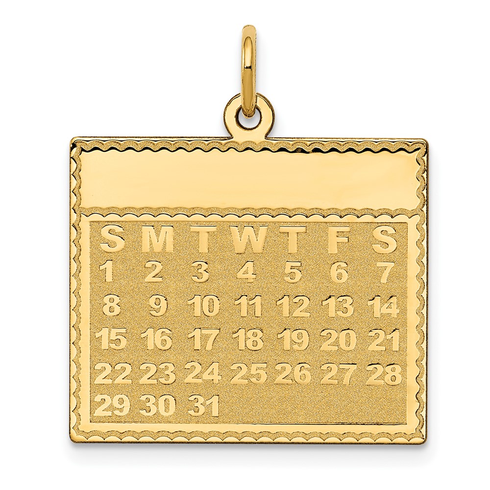 14k Yellow Gold Sunday Start Perpetual Calendar Charm or Pendant, 22mm