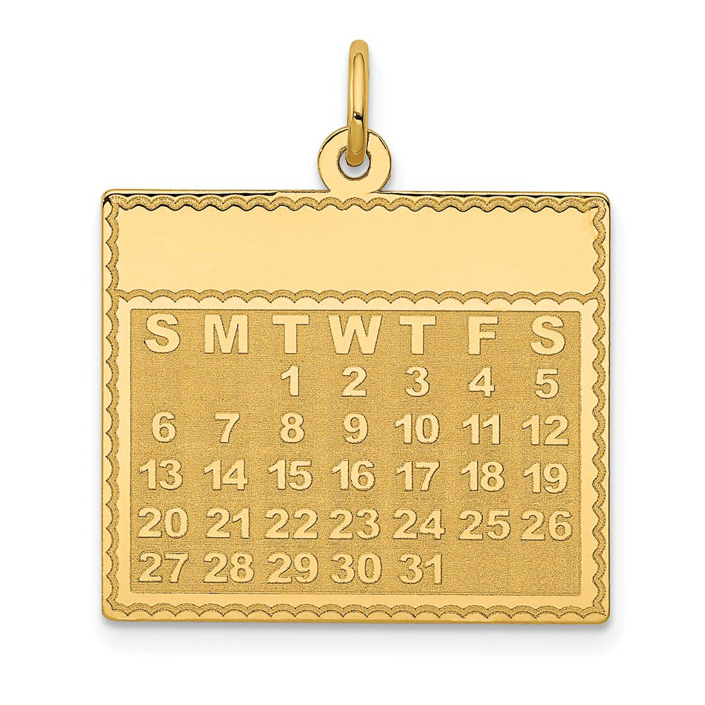 14k Yellow Gold Tuesday Start Perpetual Calendar Charm Pendant, 22mm