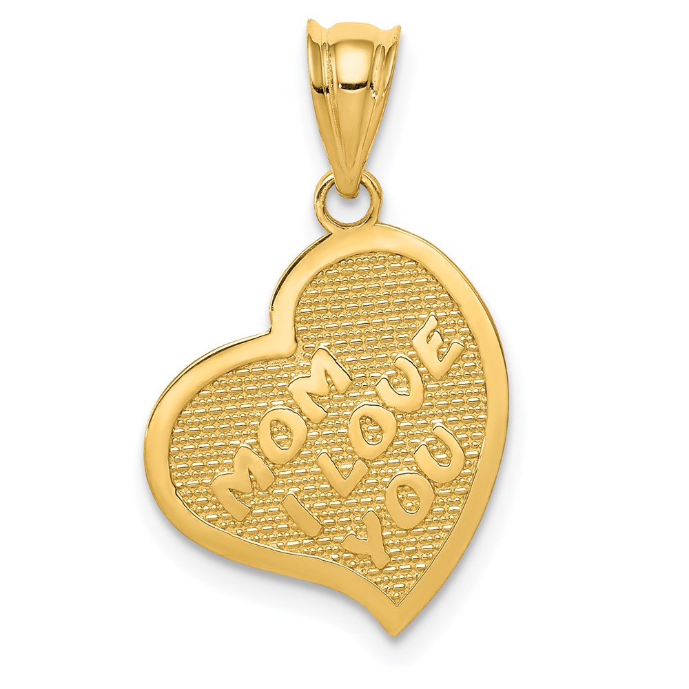 14k Yellow Gold Mom I Love You/Cross Reversible Heart Pendant, 14mm