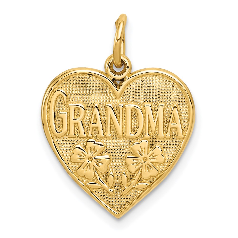 14k Yellow Gold Grandma Heart with Flowers Charm or Pendant, 16mm