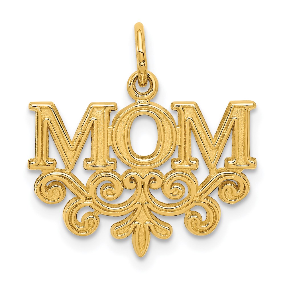 14k Yellow Gold Mom Charm or Pendant, 18mm